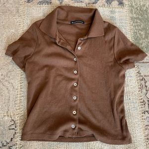 brandy melville brown button up caroline top